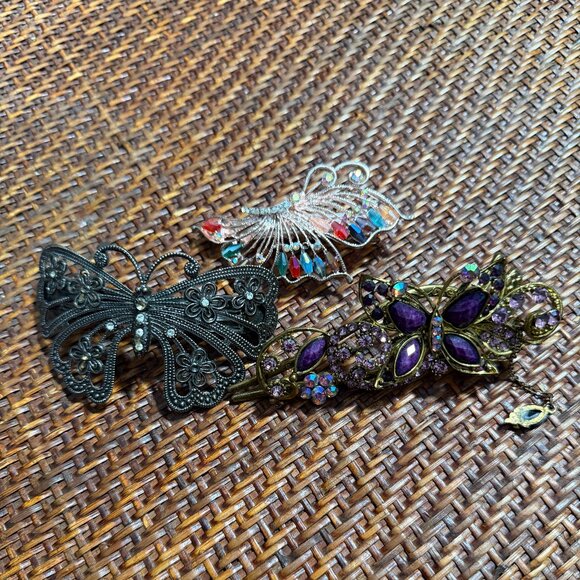 Accessories - Elegant Butterfly Hair Clip Set - Black, Purple, Multicolor
